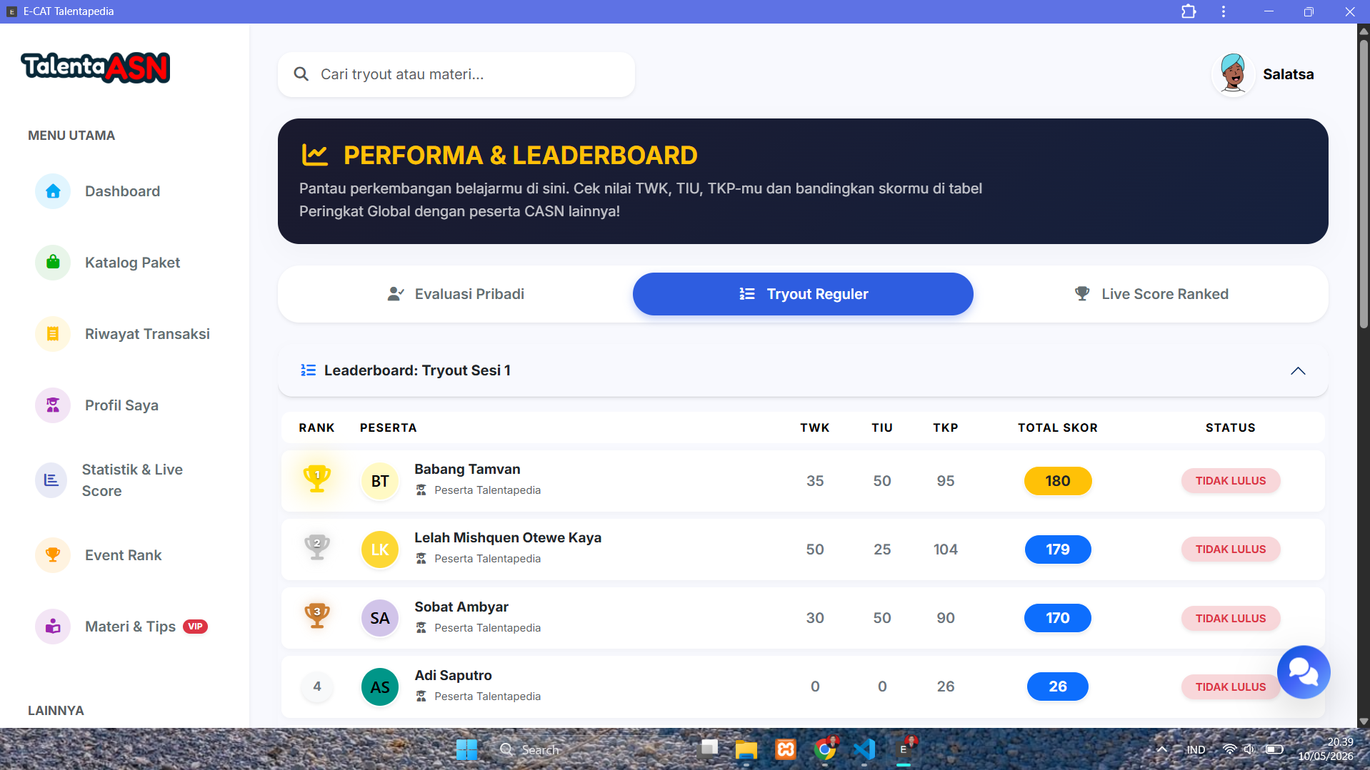 Live Leaderboard Nasional
